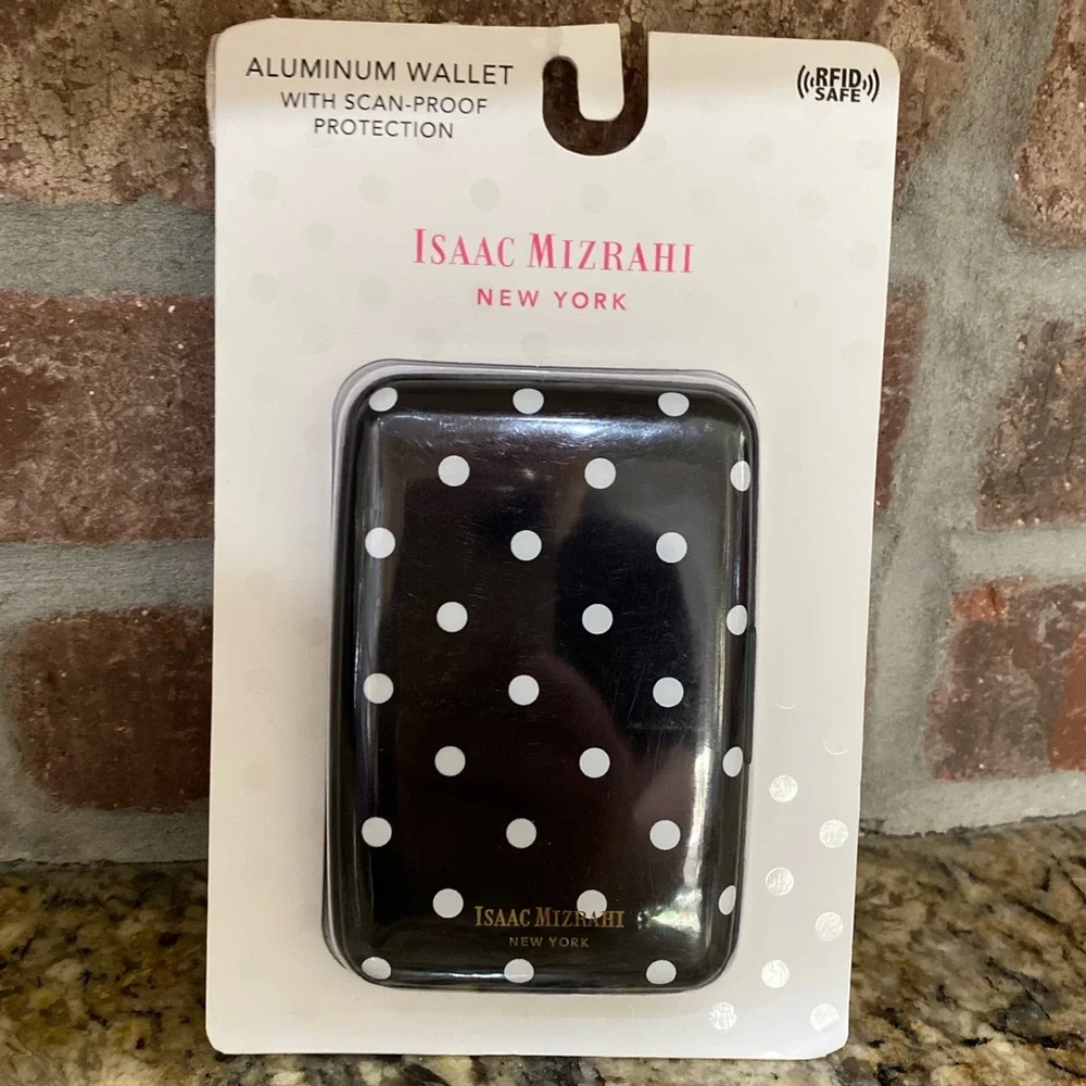 Isaac Mizrahi Aluminum wallet - polka dot scan proof protection ….Brand new